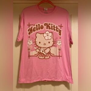 Hello Kitty Hula Dancer Womens Pink T Shirt Hawaiian Hawaii Graphic